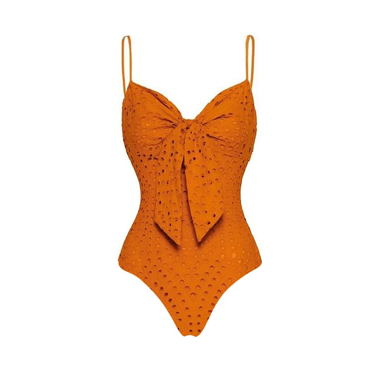 Sling Cut Out Bow Tie One Piece Swimsuit Set