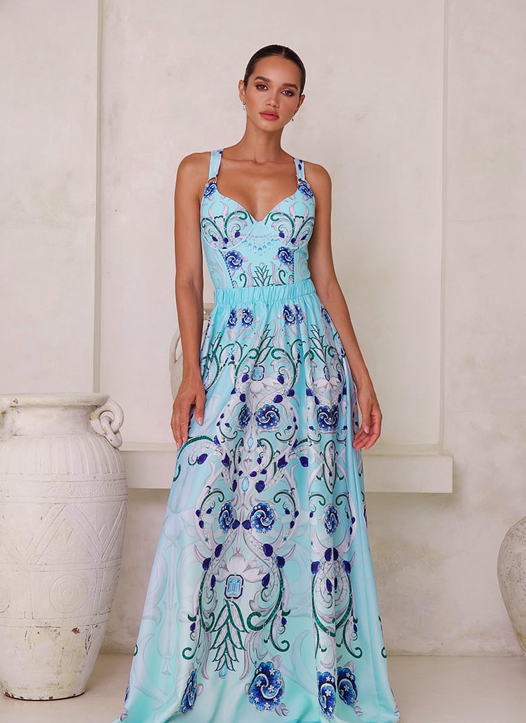 Dbvacay  Floral Print Flared Skirt Swimsuit Set