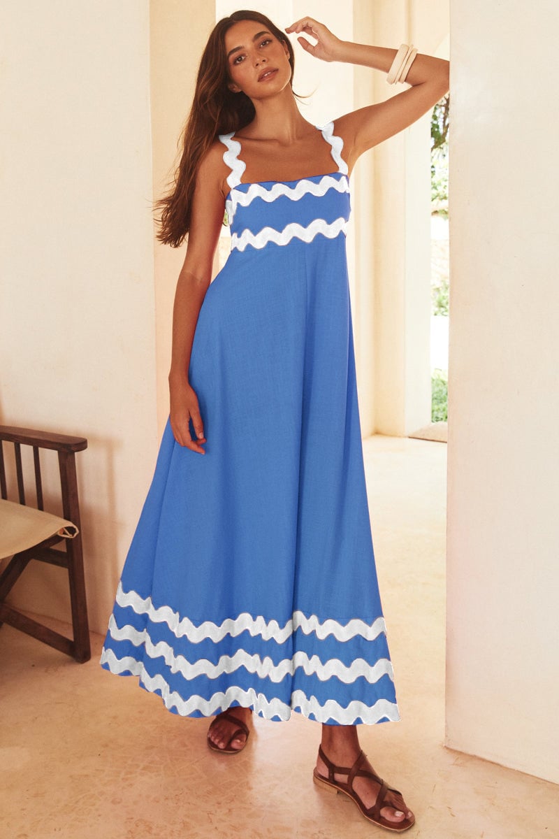 Dbvacay  Wave Straps Color Block Maxi Dress